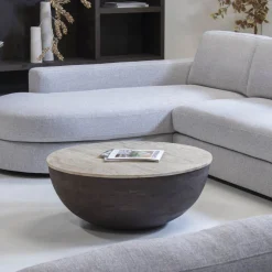 Salontafel Aiden Travertin Donkerbruin Rond - Giga Meubel