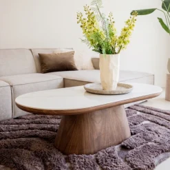 Salontafel Alba Walnoot Marmer 120cm Ovaal - Giga Meubel