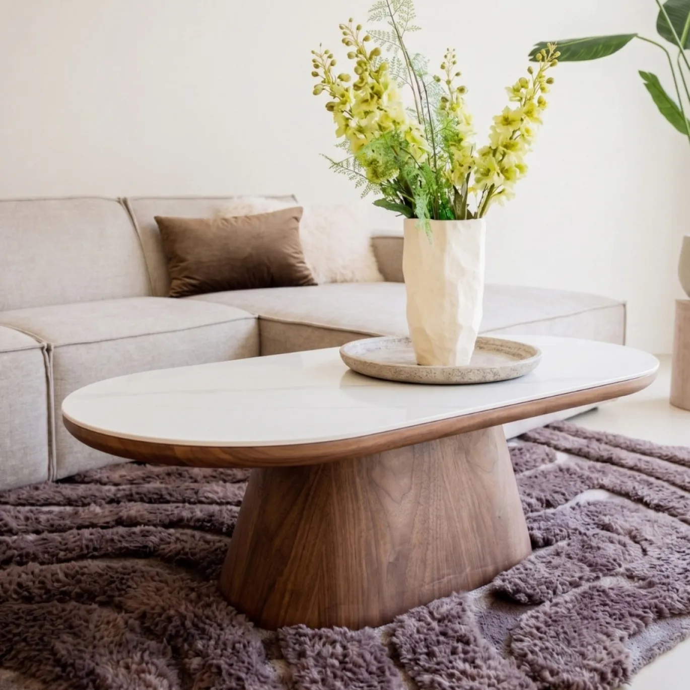 Salontafel Alba Walnoot Marmer 120cm Ovaal - Giga Meubel