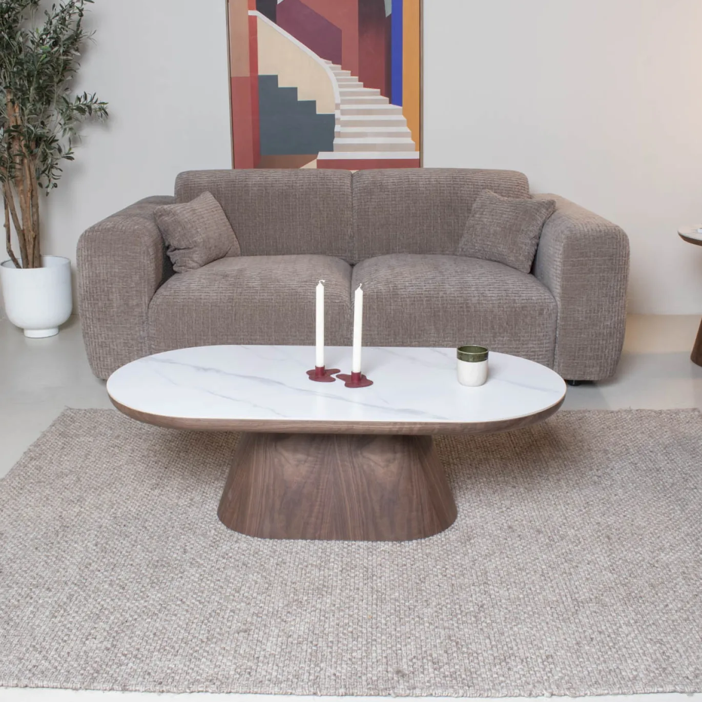 Salontafel Alba Walnoot Marmer 120cm Ovaal - Giga Meubel