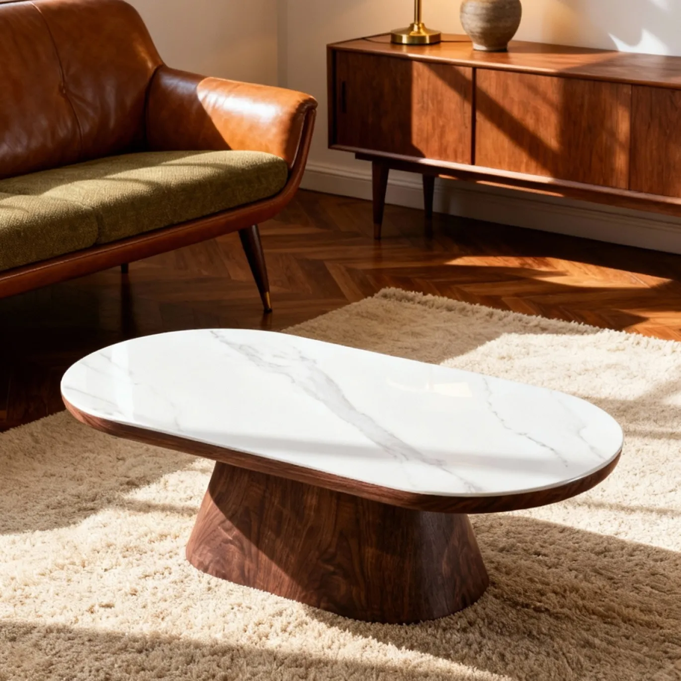 Salontafel Alba Walnoot Marmer 120cm Ovaal - Giga Meubel