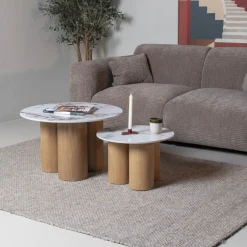 Salontafel Alita Naturel Marmer Rond Set van 2 - Giga Meubel
