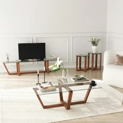 Salontafel Amalfi Glas/Walnoot 105cm