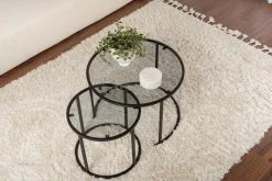 Salontafel Aurum Ø60/Ø42cm Zwart/Smoke Set van 2