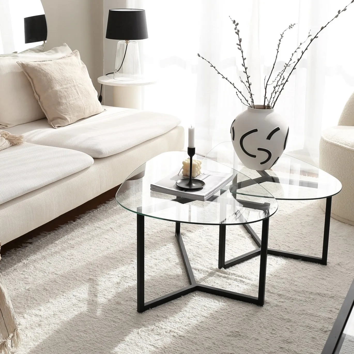 Salontafel Bellisimo Glas/Zwart Set van 2