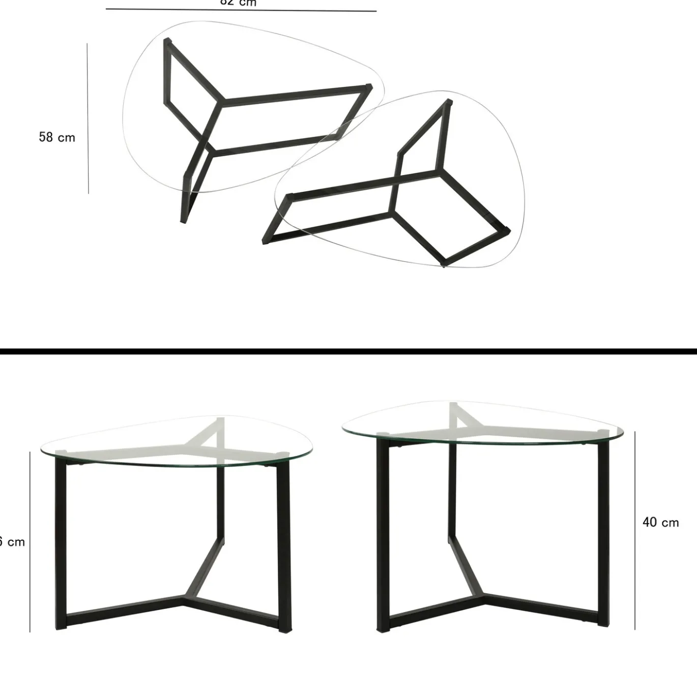 Salontafel Bellisimo Glas/Zwart Set van 2