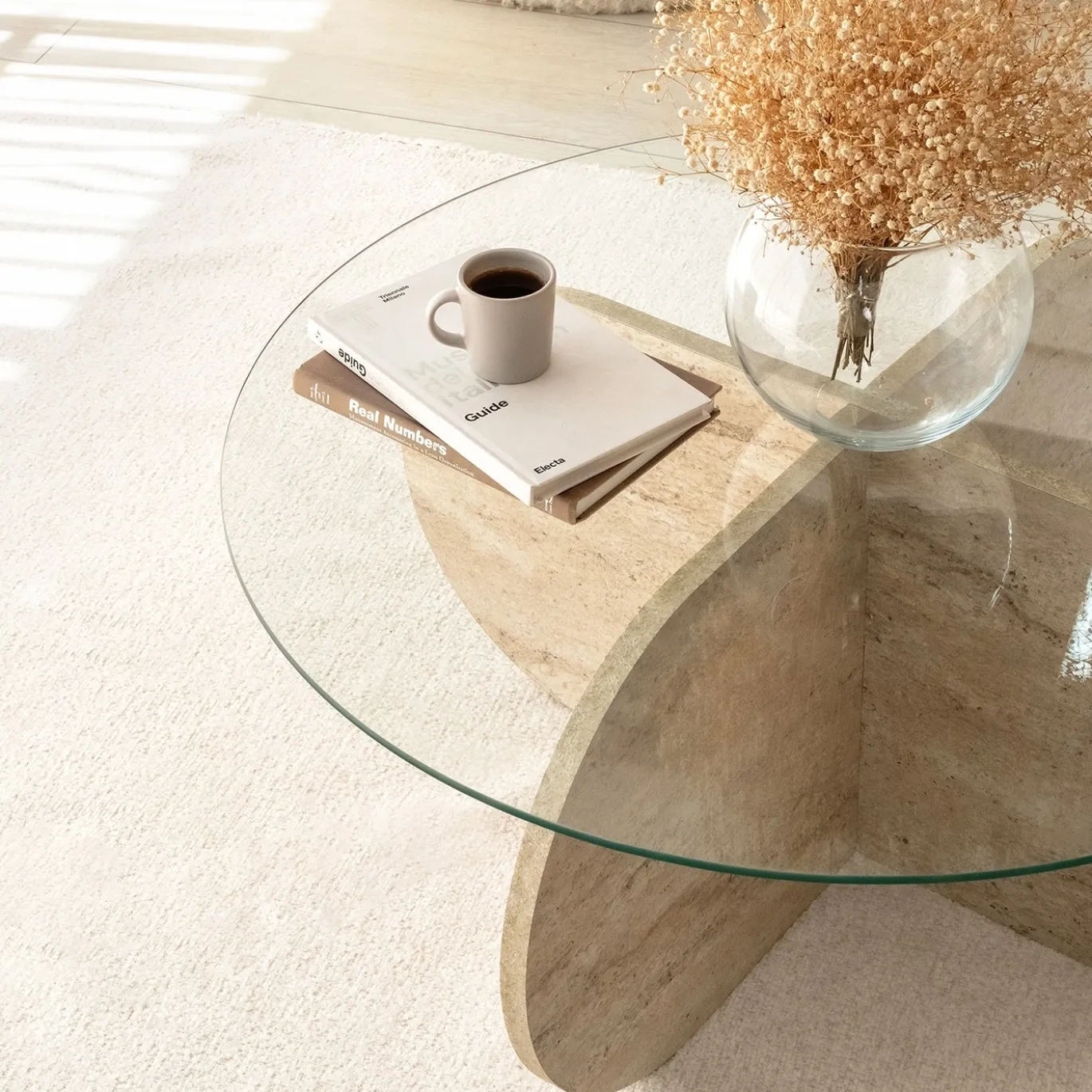 Salontafel Bubble Glas/Travertinlook Ø75cm
