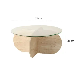 Salontafel Bubble Glas/Travertinlook Ø75cm
