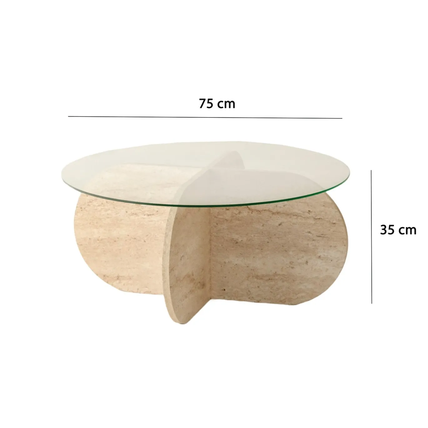 Salontafel Bubble Glas/Travertinlook Ø75cm