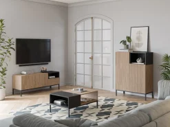 Salontafel Cailin 2v Naturel/zwart met Metaal - Giga Meubel