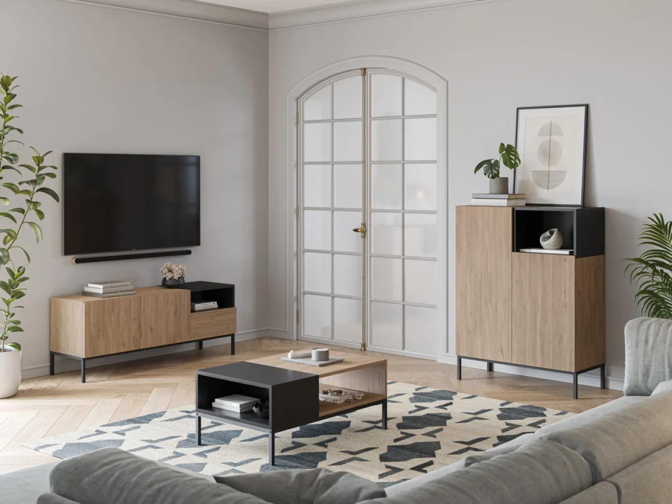 Salontafel Cailin 2v Naturel/zwart met Metaal - Giga Meubel