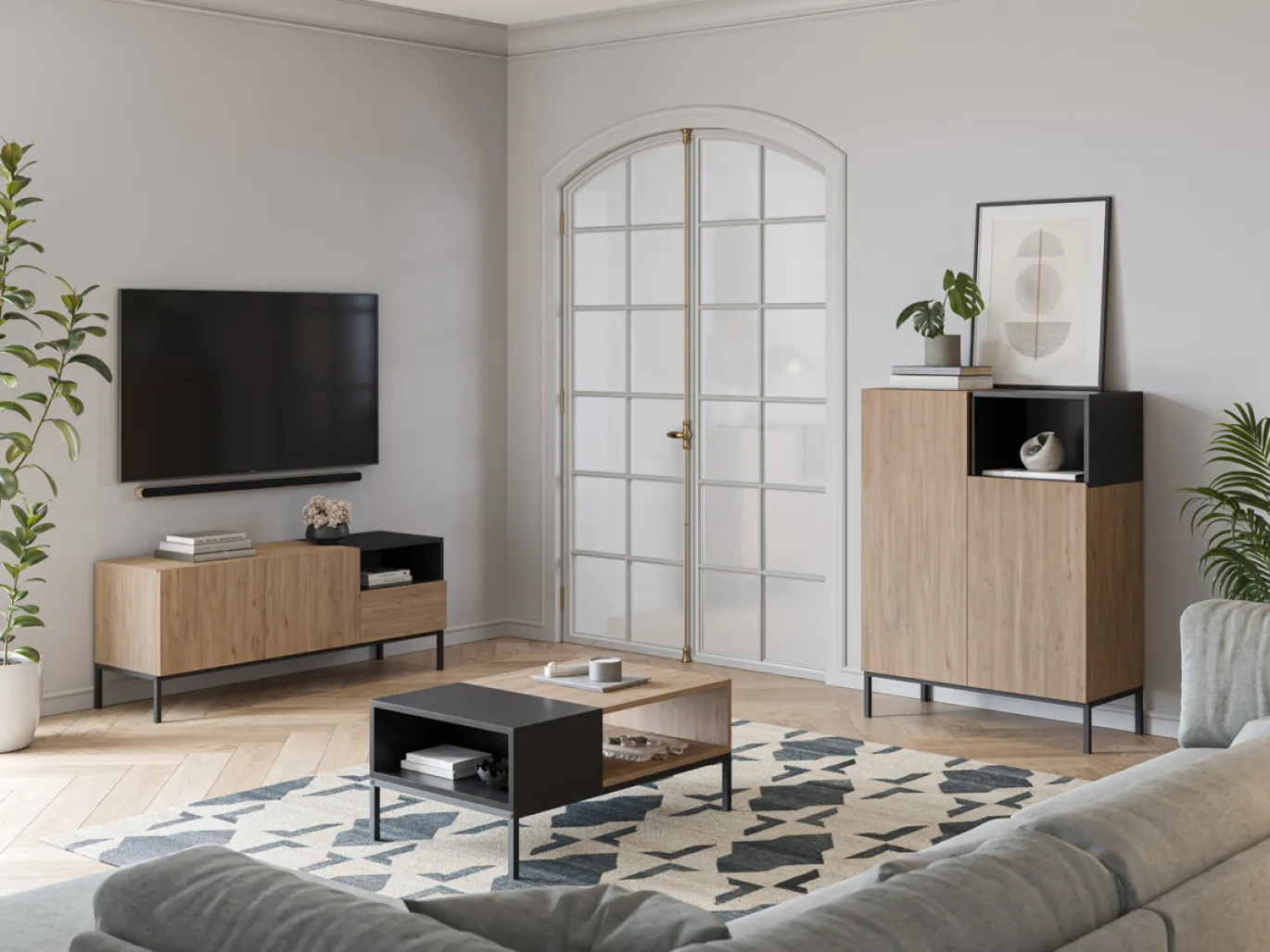Salontafel Cailin 2v Naturel/zwart met Metaal - Giga Meubel