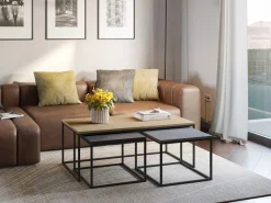 Salontafel Camelia Set van 3 Eiken/retro Grijs/silky Zwart - Giga Meubel