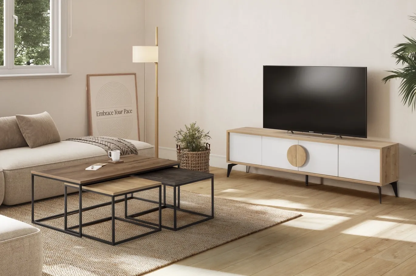 Salontafel Camelia Set van 3 Walnoot-eiken Donkerbruin - Giga Meubel