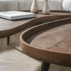 Salontafel Carve Organisch Set Van 2 Massief Acacia Bruin - Giga Meubel
