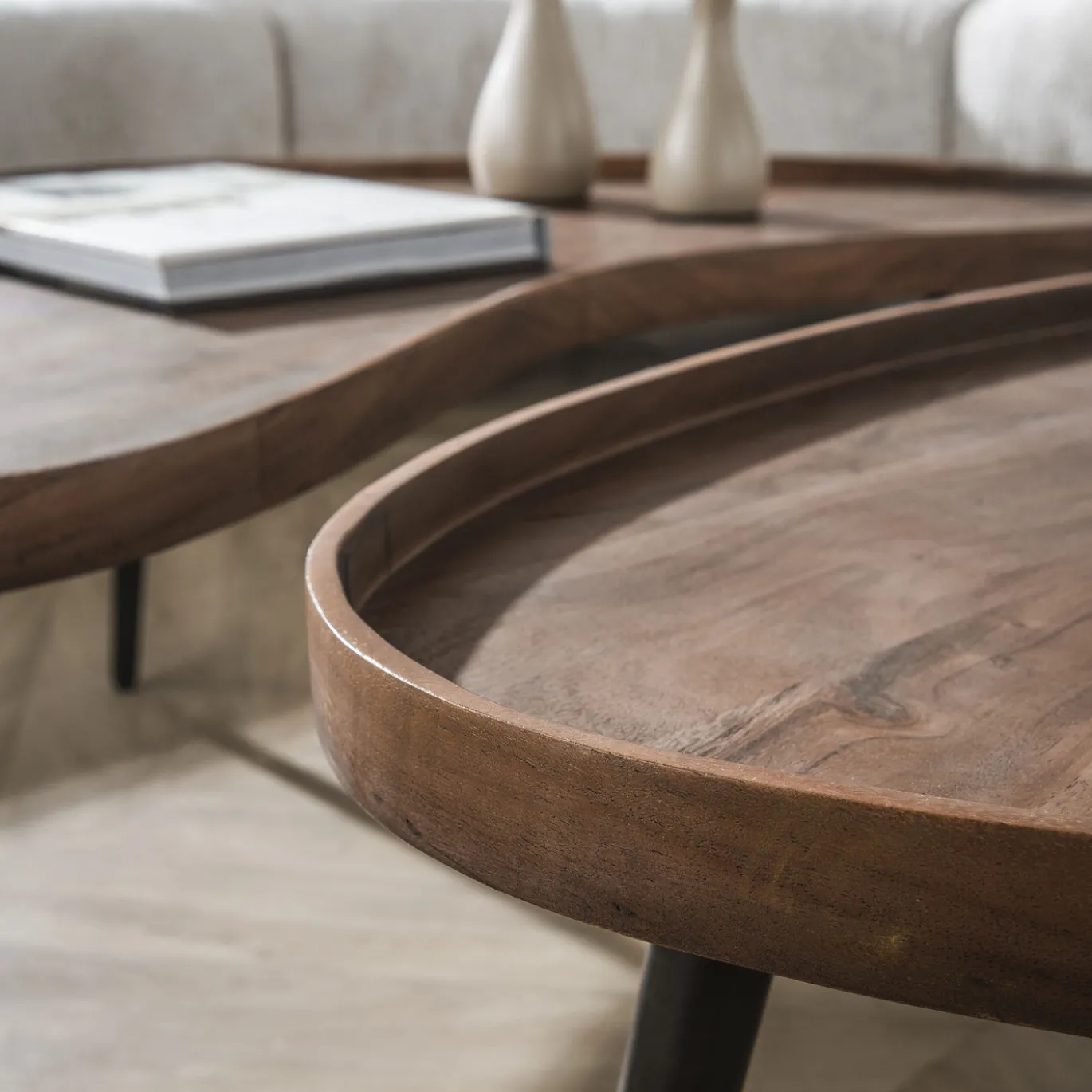 Salontafel Carve Organisch Set Van 2 Massief Acacia Bruin - Giga Meubel