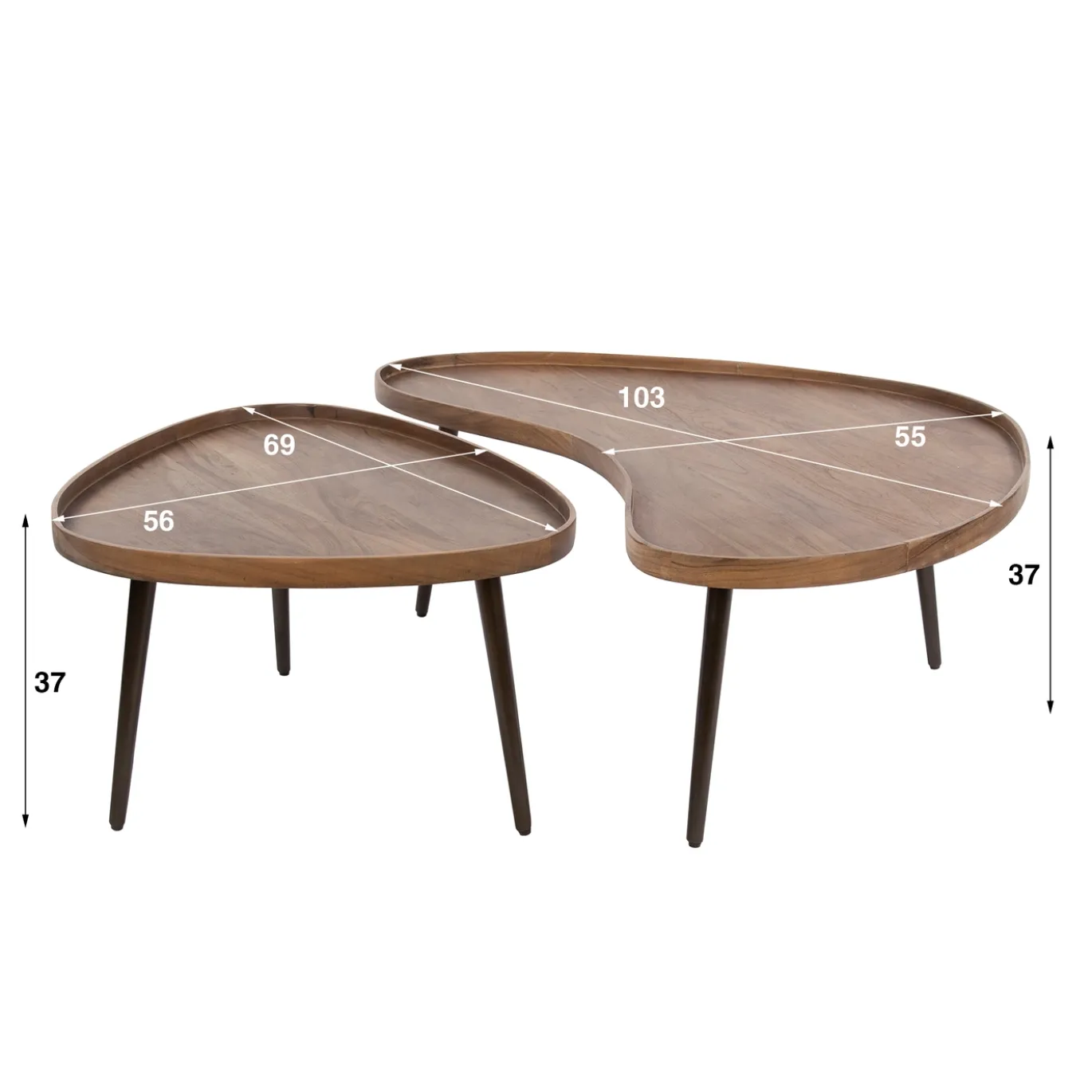Salontafel Carve Organisch Set Van 2 Massief Acacia Bruin - Giga Meubel