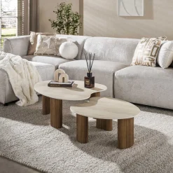 Salontafel Ceramo Aperto Set Van 2 3d Keramiek Travertin - Giga Meubel