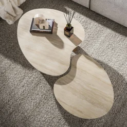 Salontafel Ceramo Aperto Set Van 2 3d Keramiek Travertin - Giga Meubel