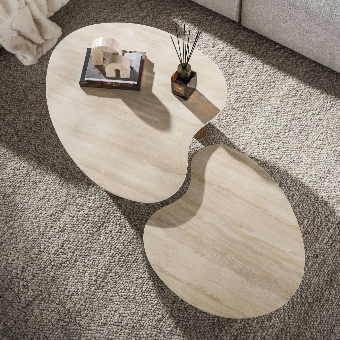 Salontafel Ceramo Aperto Set Van 2 3d Keramiek Travertin - Giga Meubel