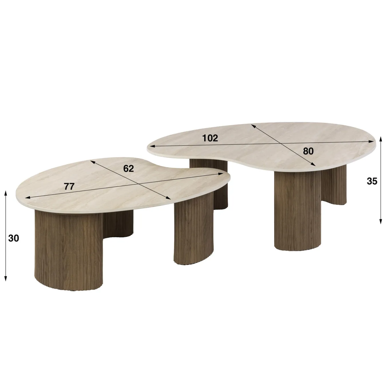 Salontafel Ceramo Aperto Set Van 2 3d Keramiek Travertin - Giga Meubel