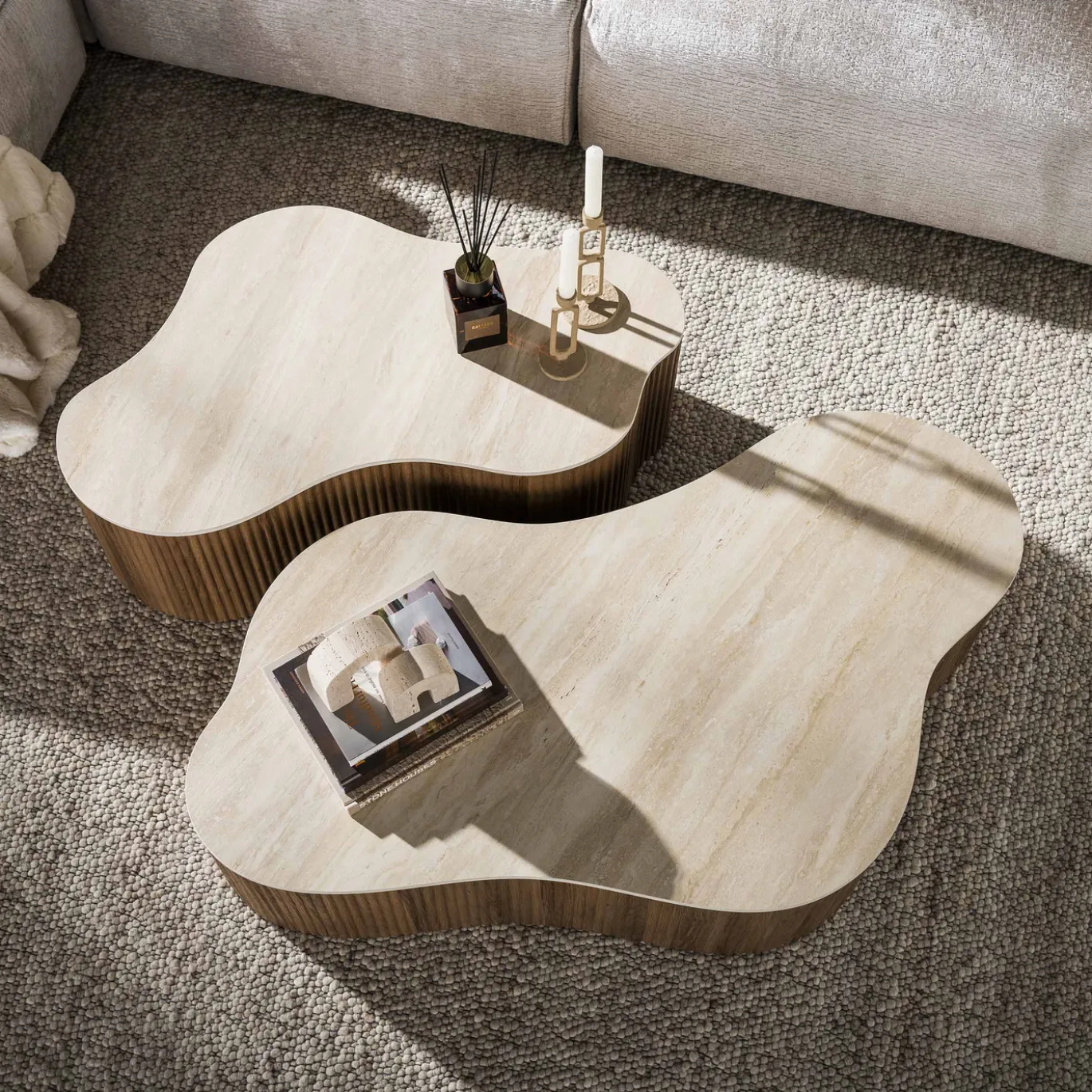 Salontafel Ceramo Grande Set Van 2 3d Keramiek Travertin - Giga Meubel