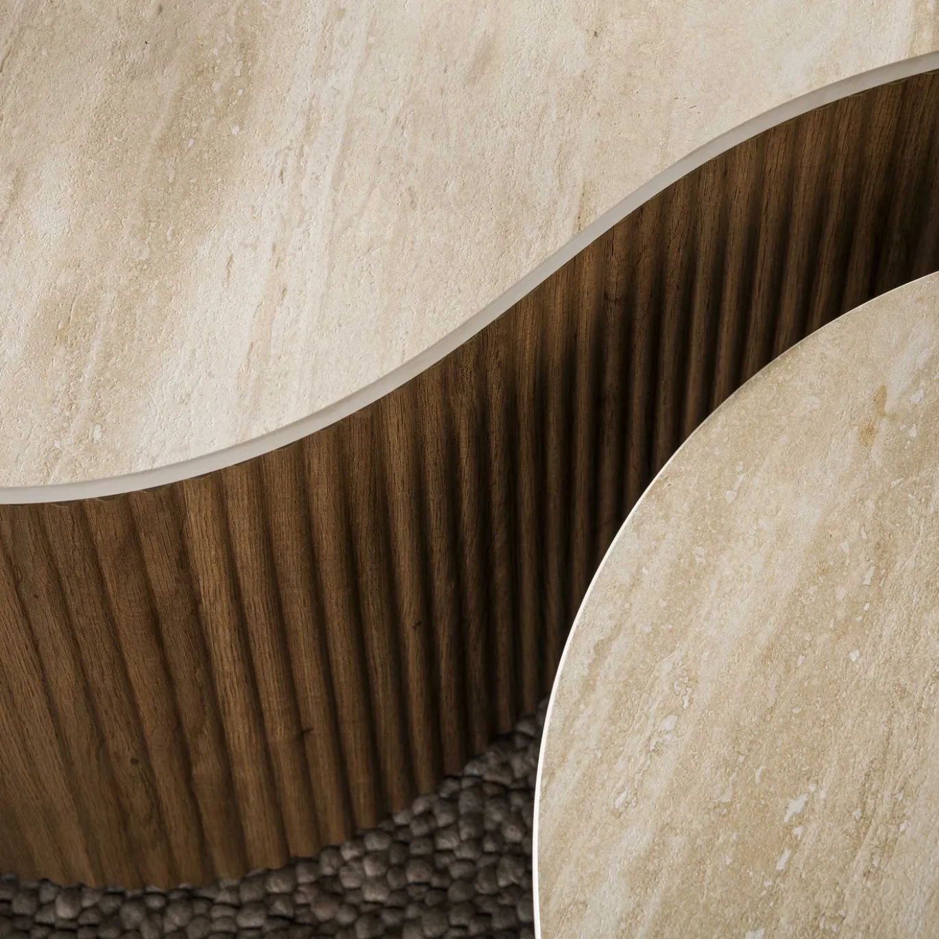 Salontafel Ceramo Grande Set Van 2 3d Keramiek Travertin - Giga Meubel