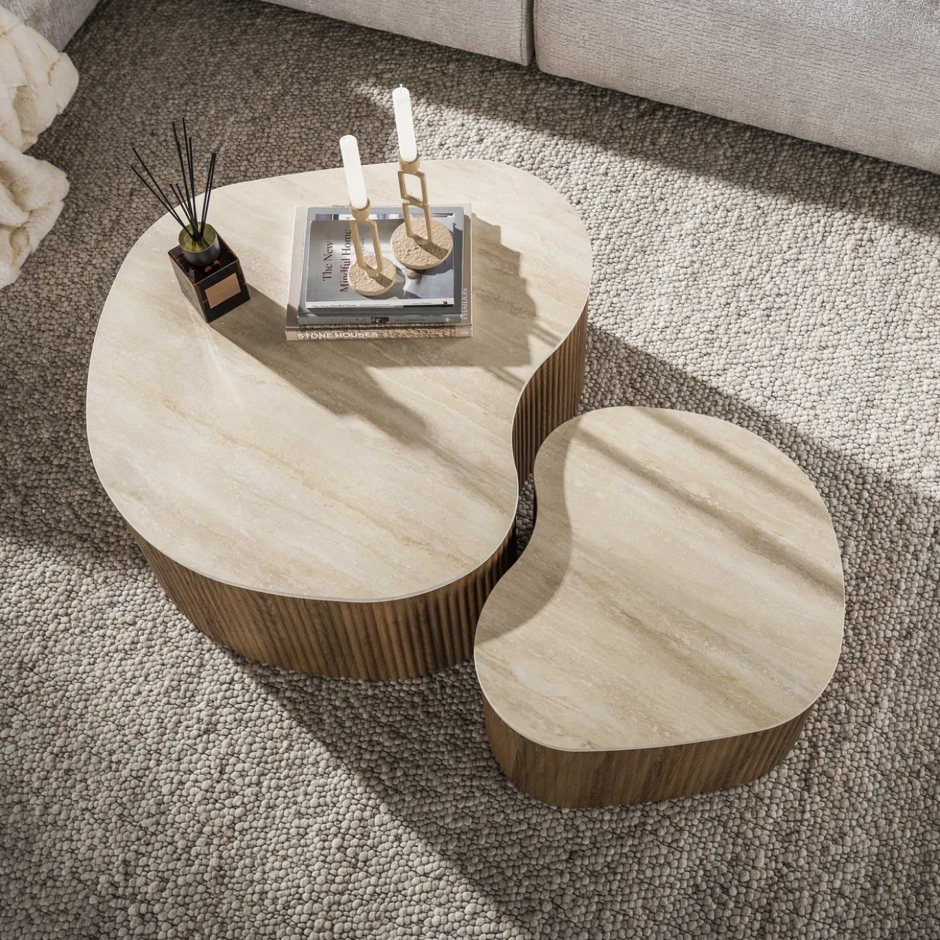 Salontafel Ceramo Medio Set Van 2 3d Keramiek Travertin - Giga Meubel