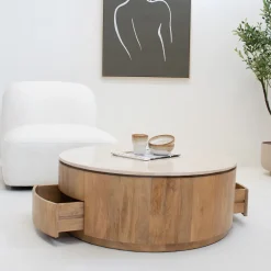 Salontafel Elan met Lades Marmer Naturel - Giga Meubel