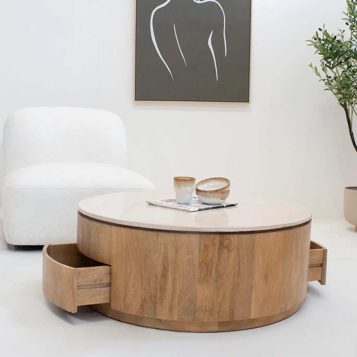Salontafel Elan met Lades Marmer Naturel - Giga Meubel