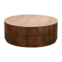 Salontafel Elan met Lades Travertin Walnoot - Giga Meubel