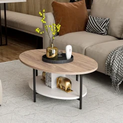 Salontafel Elis Ovaal Naturel/Wit 90cm