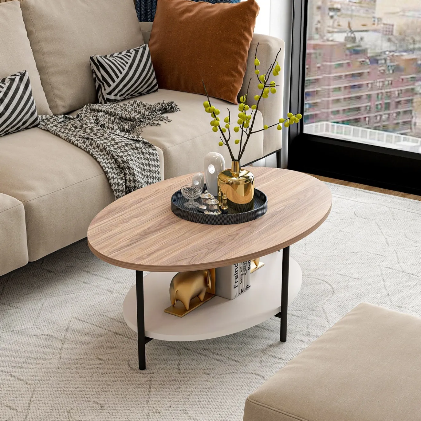 Salontafel Elis Ovaal Naturel/Wit 90cm