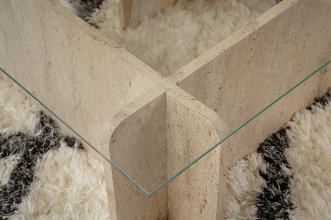 Salontafel Flavio Glas/Travertinlook