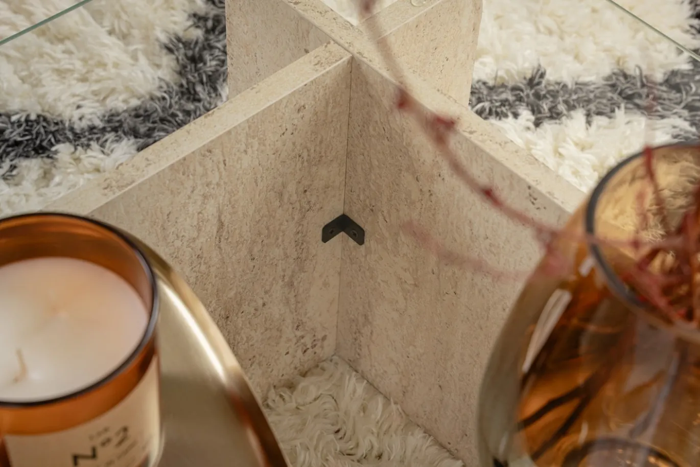 Salontafel Flavio Glas/Travertinlook