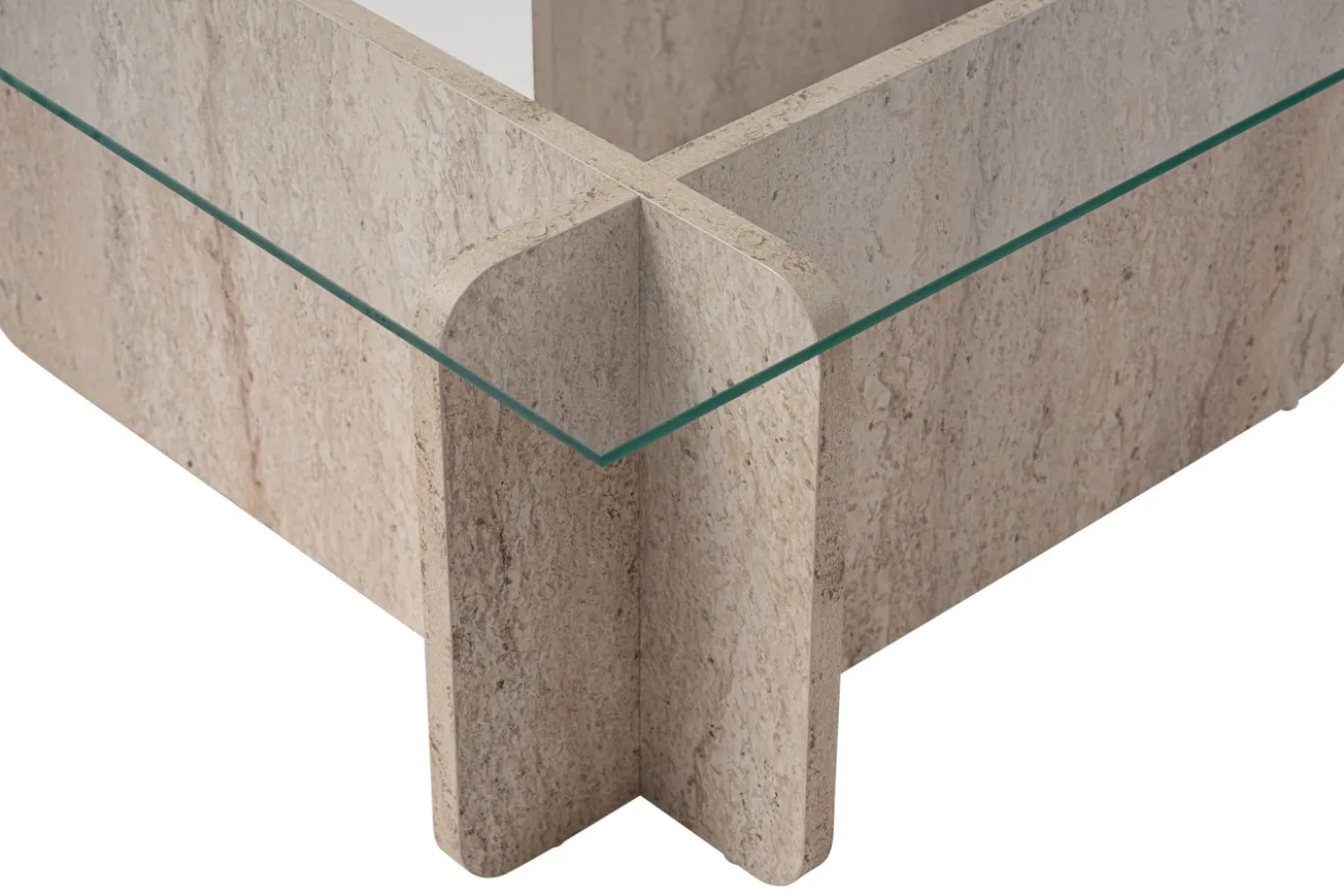 Salontafel Flavio Glas/Travertinlook