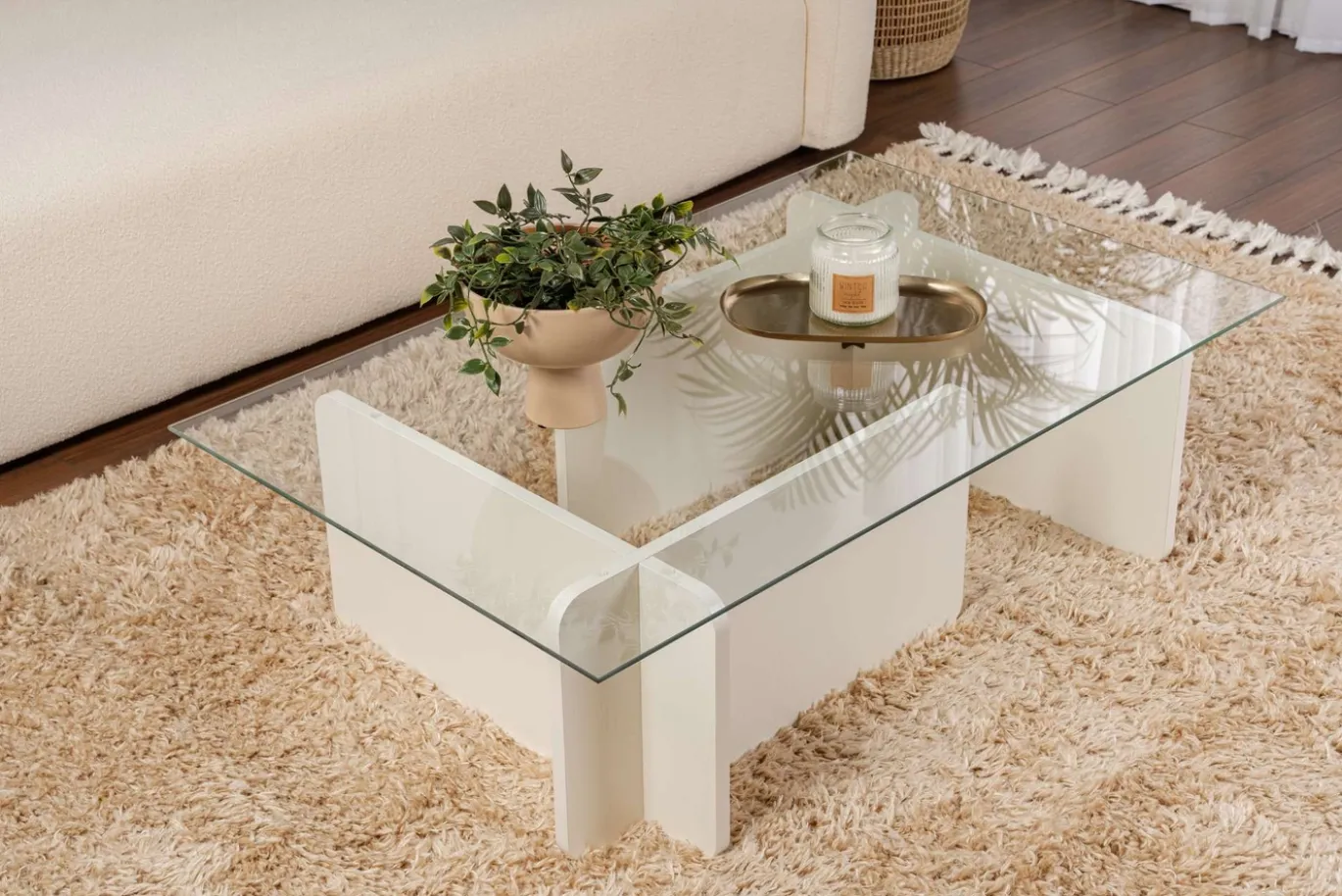 Salontafel Flavio Glas/Wit 105cm