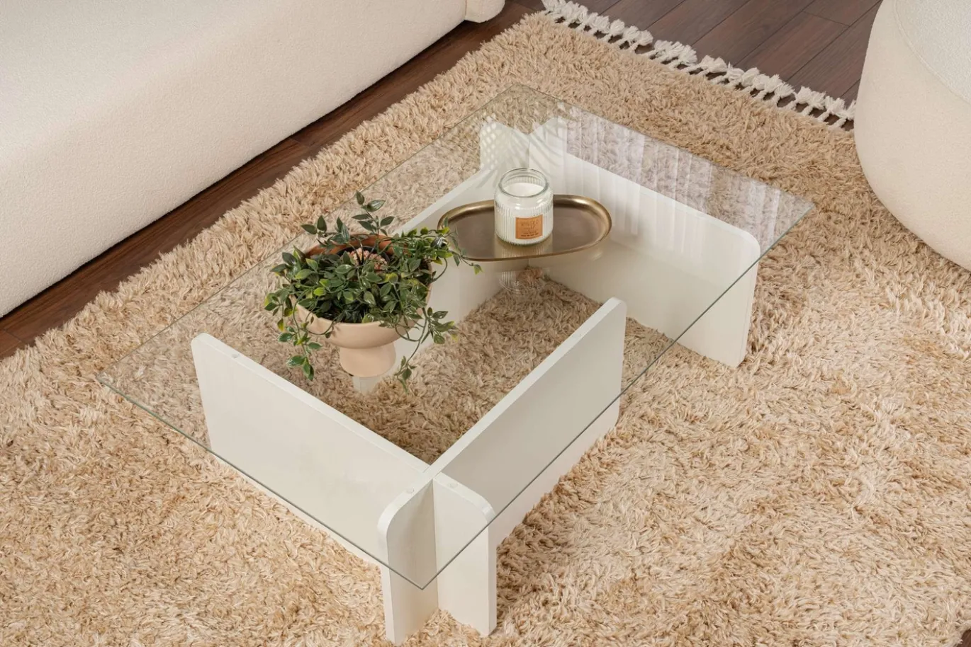 Salontafel Flavio Glas/Wit 105cm