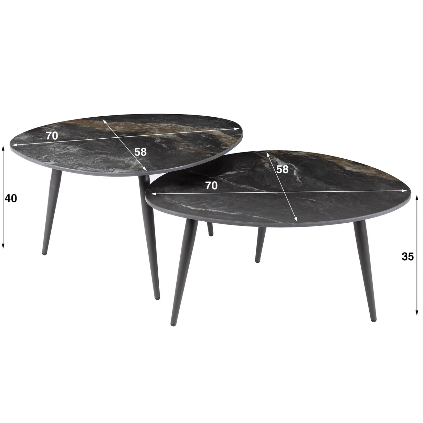 Salontafel Fossil Organisch Zwart Set van 2 - Giga Meubel