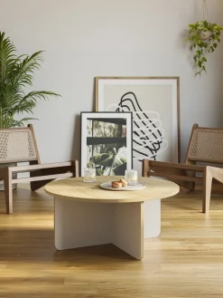 Salontafel Hillary Rond 80cm Eiken Crème/eiken - Giga Meubel