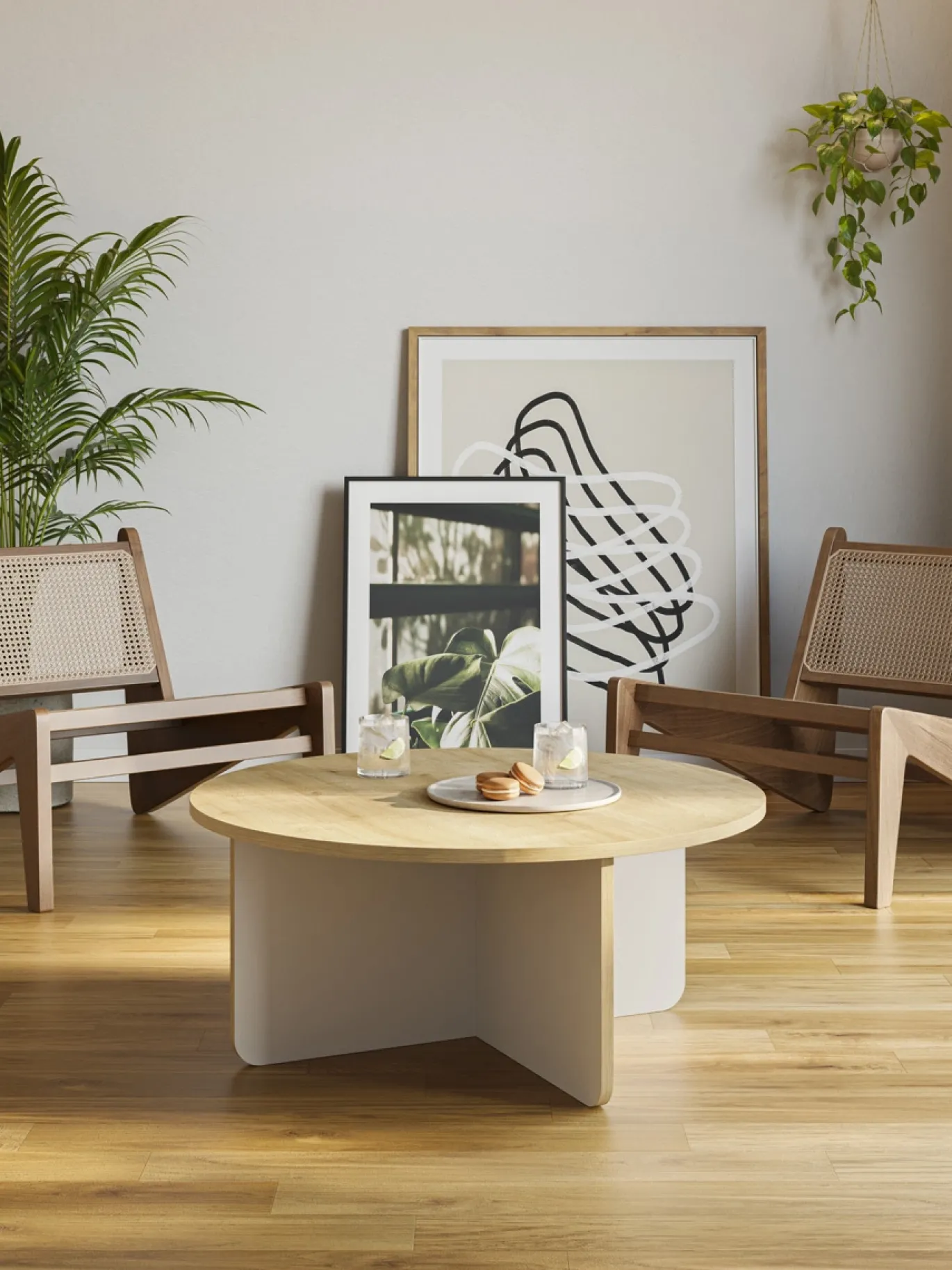 Salontafel Hillary Rond 80cm Eiken Crème/eiken - Giga Meubel