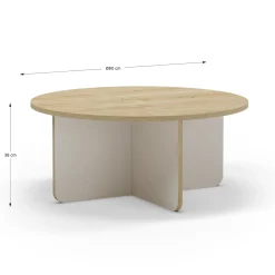 Salontafel Hillary Rond 80cm Eiken Crème/eiken - Giga Meubel