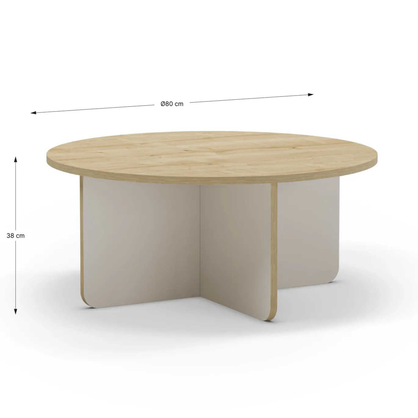 Salontafel Hillary Rond 80cm Eiken Crème/eiken - Giga Meubel