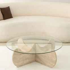 Salontafel Himalayas Glas/Travertinlook Ø90cm