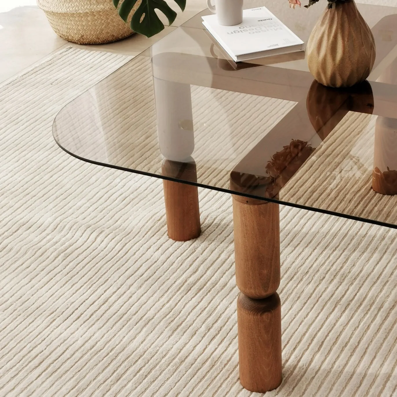 Salontafel Kei Brons Glas/Walnoot 80cm