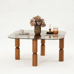 Salontafel Kei Brons Glas/Walnoot 80cm