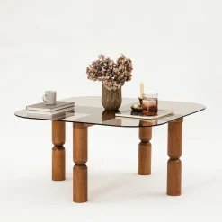 Salontafel Kei Brons Glas/Walnoot 80cm
