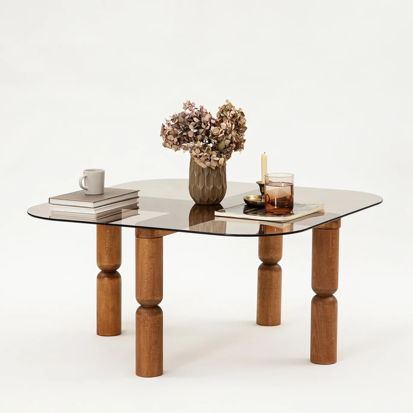Salontafel Kei Brons Glas/Walnoot 80cm
