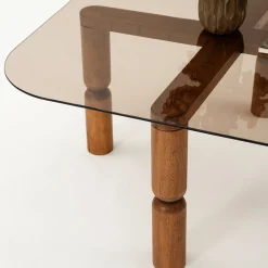 Salontafel Kei Brons Glas/Walnoot 80cm