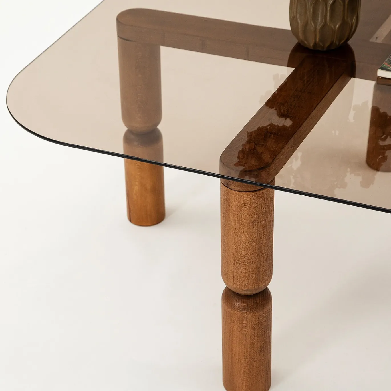 Salontafel Kei Brons Glas/Walnoot 80cm